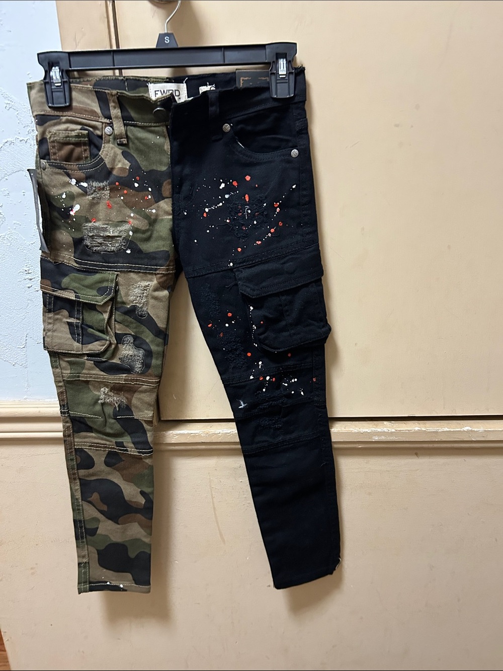 NWT Little Kids FWRD Denim Split-Leg Design, Black and Camo Cargo Jeans.
